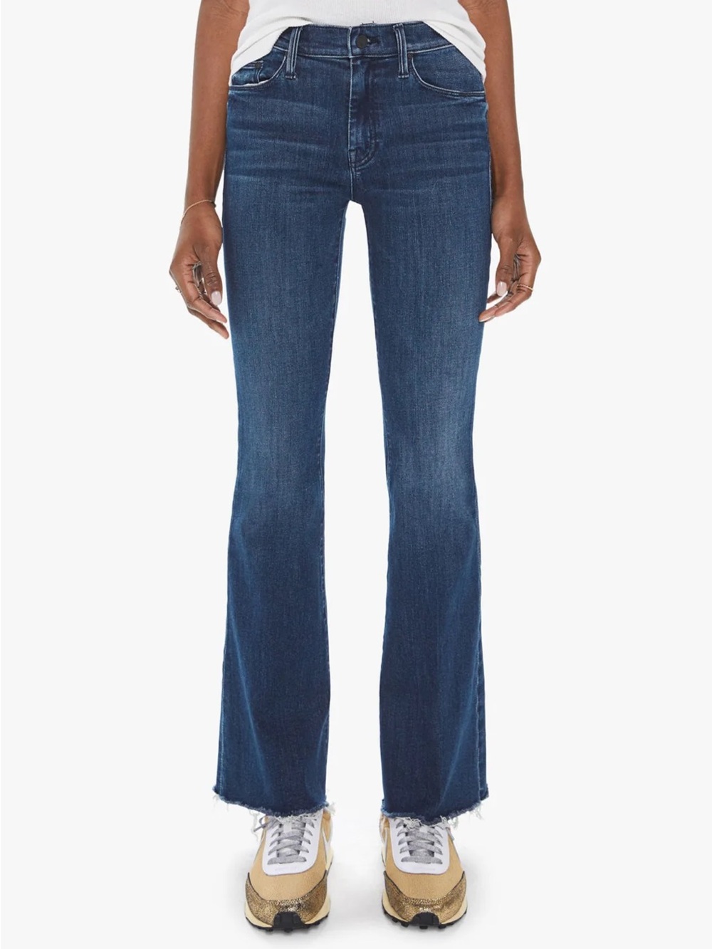 MOTHER || The Weekender Fray‎ in Mint Condition Wash Stretch Flare Jeans Blue 30
